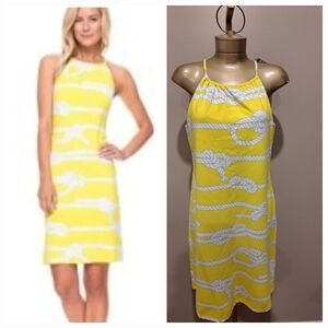 J. Mclaughlin Yellow, White & Blue Maria Halter Dress With Rope Chain Pattern